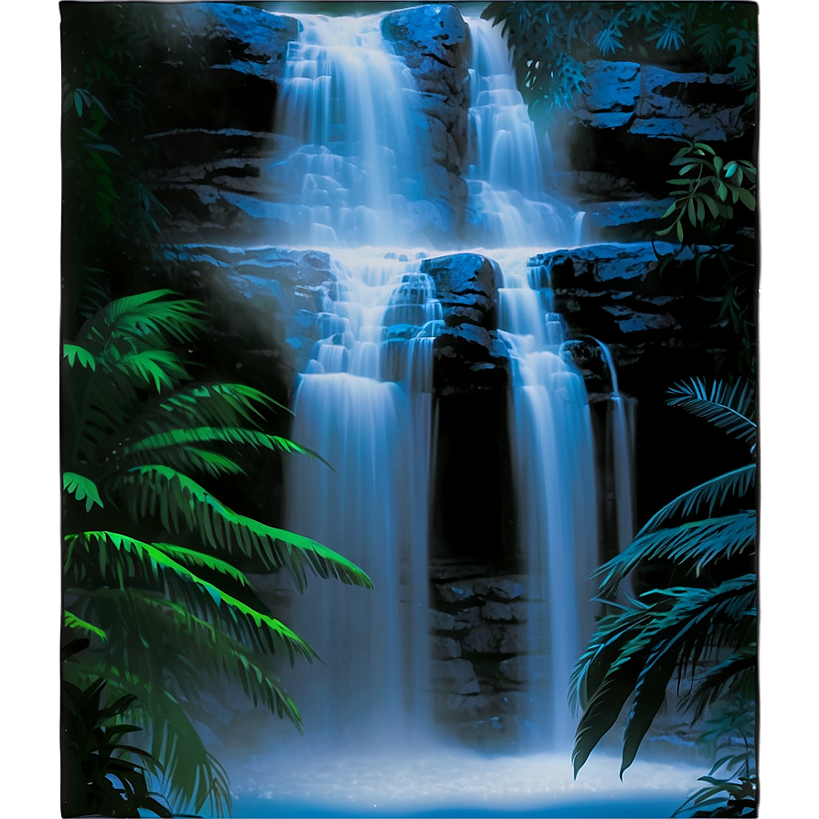 Waterfall Under Moonlight Png Pgx