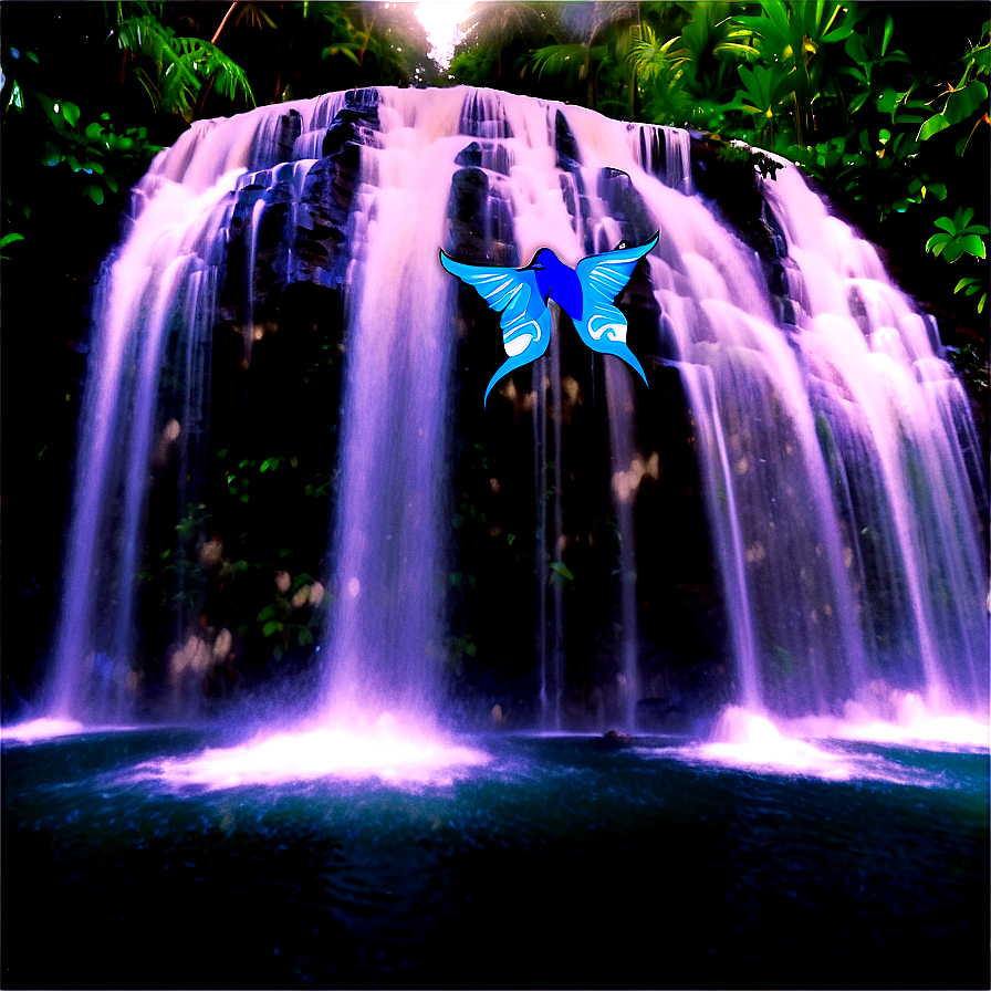 Waterfall With Birds Flying Over Png Hso71