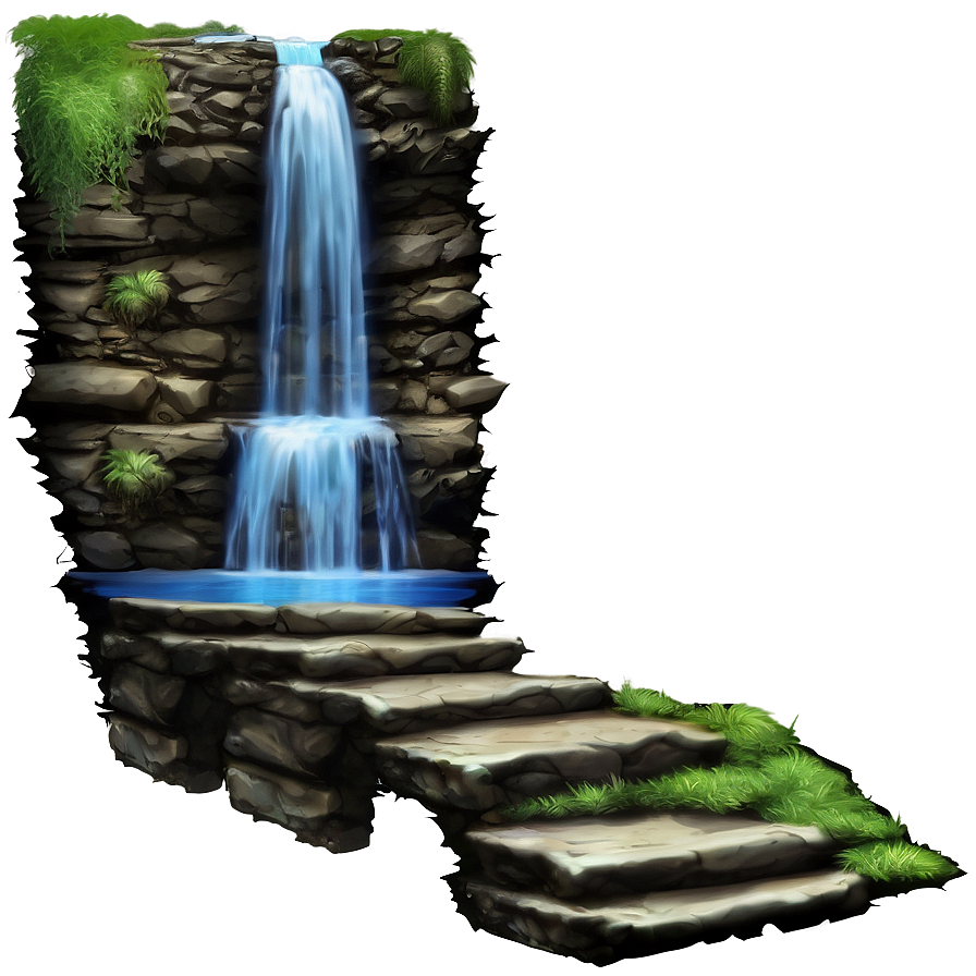 Waterfall With Stone Pathway Png Nvs52