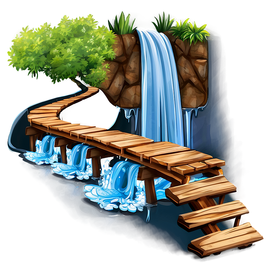 Waterfall With Wooden Bridge Png Gsd