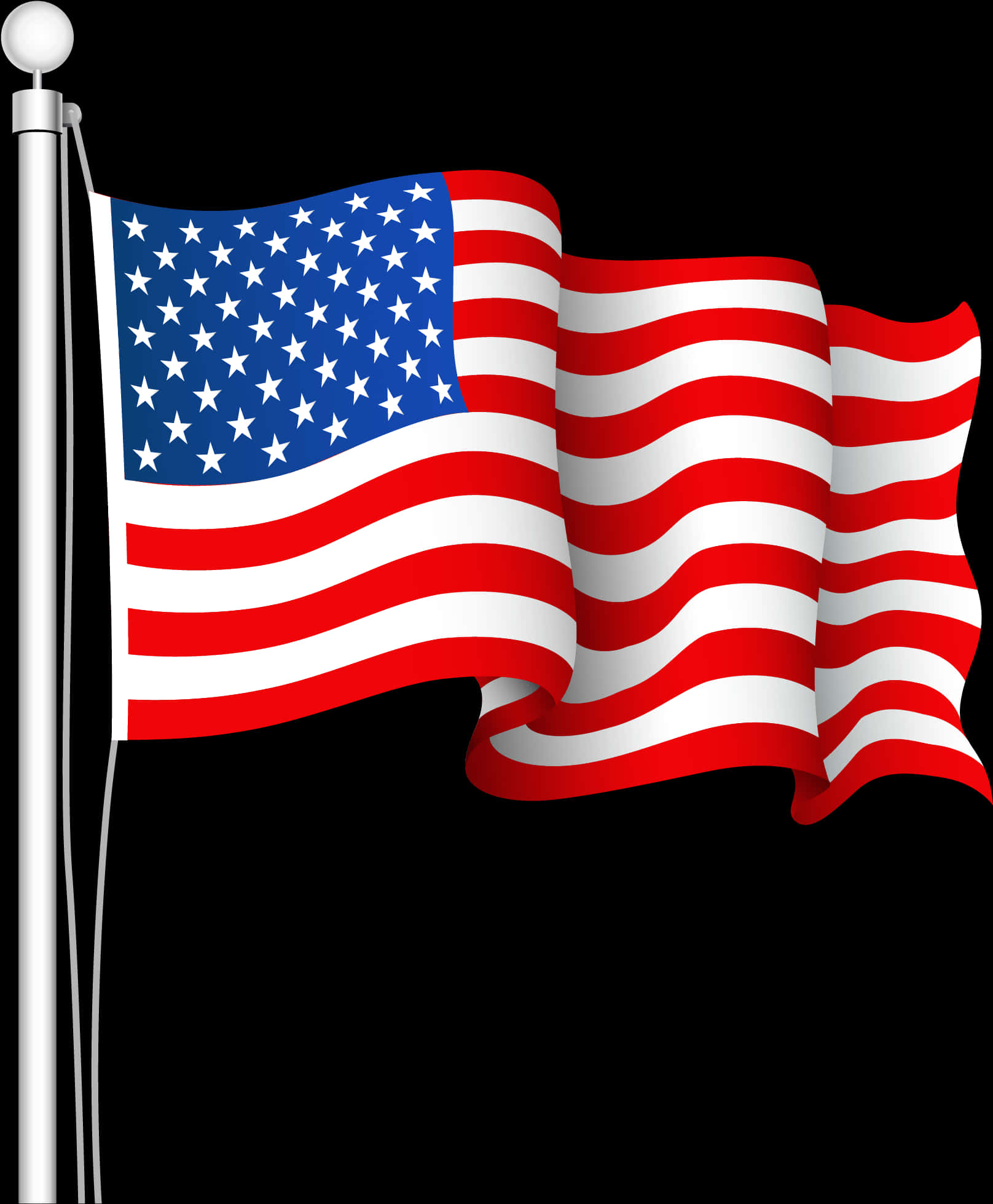 Waving American Flag Graphic PNG with transparent background