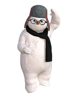 Waving Snowman Character PNG with transparent background