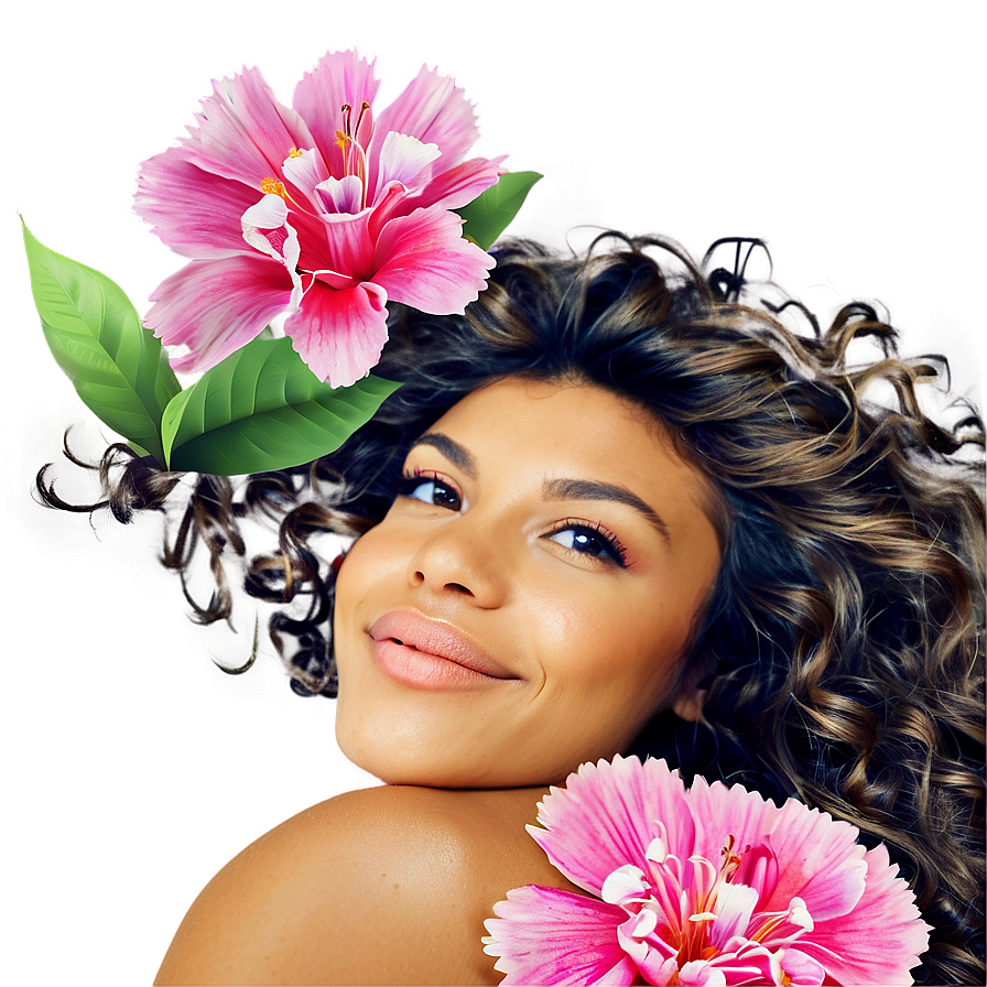 Wavy Hair With Flowers Png 31