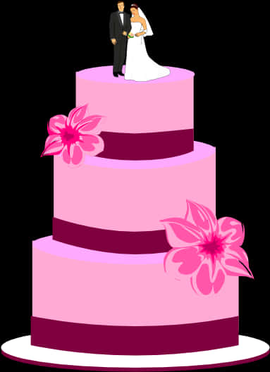 Wedding Cake With Bride And Groom Figurines PNG with transparent background