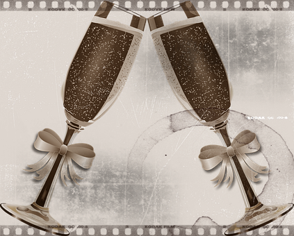 Wedding Champagne Glasseswith Bows PNG with transparent background