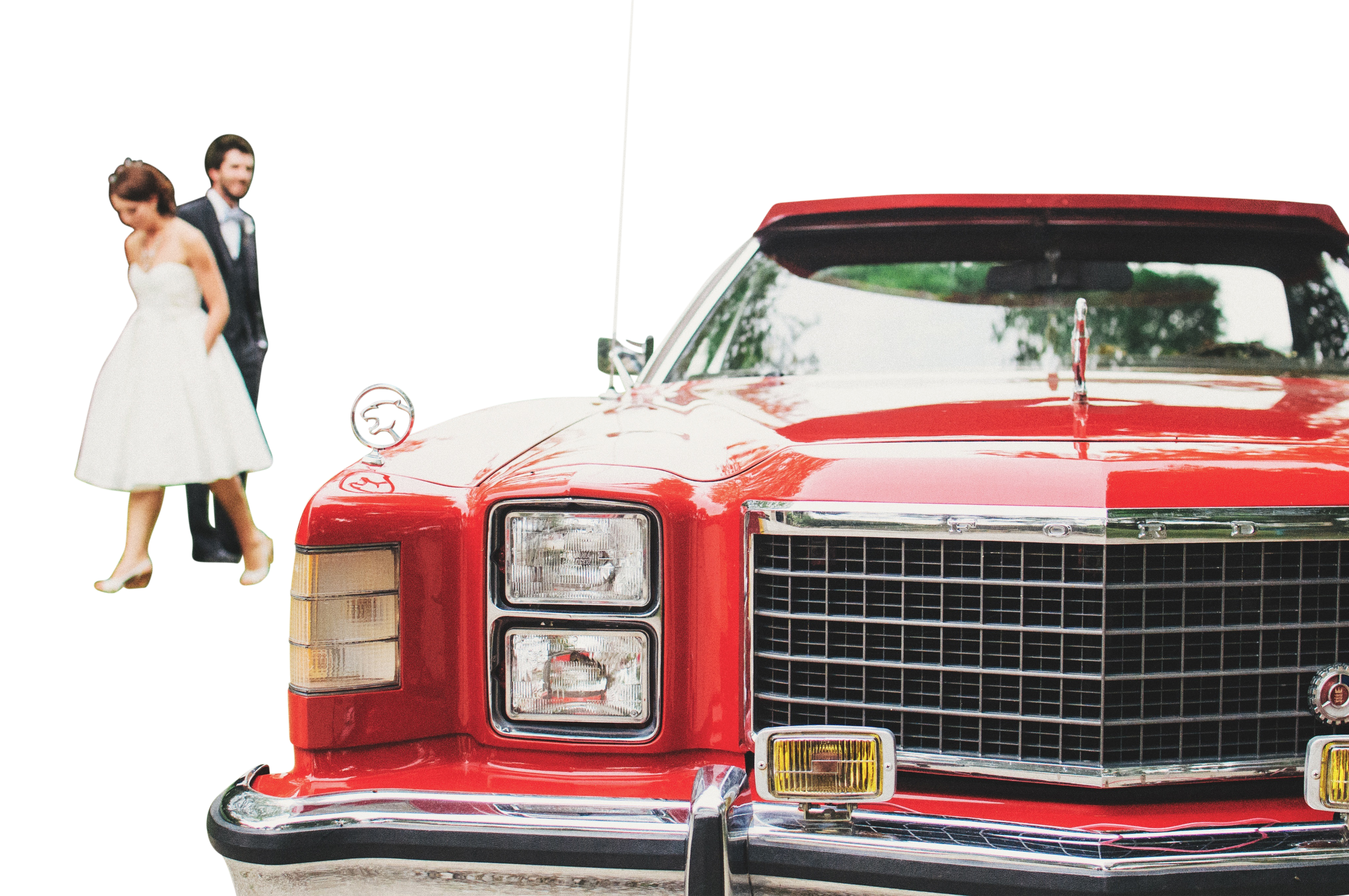 Wedding Coupleand Classic Car PNG with transparent background