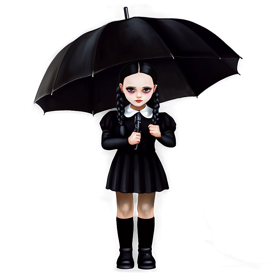 Wednesday Addams Black Umbrella Png Amx