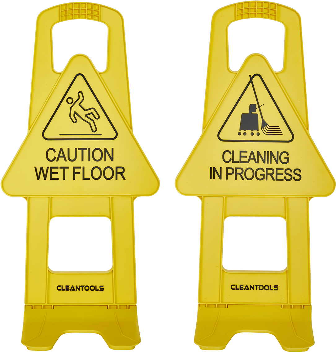 Wet floorand cleaning progress signs PNG image with a transparent background, free high-resolution download