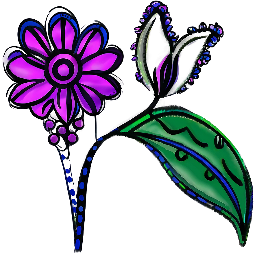 Whimsical Flower Outline Art Png Ris