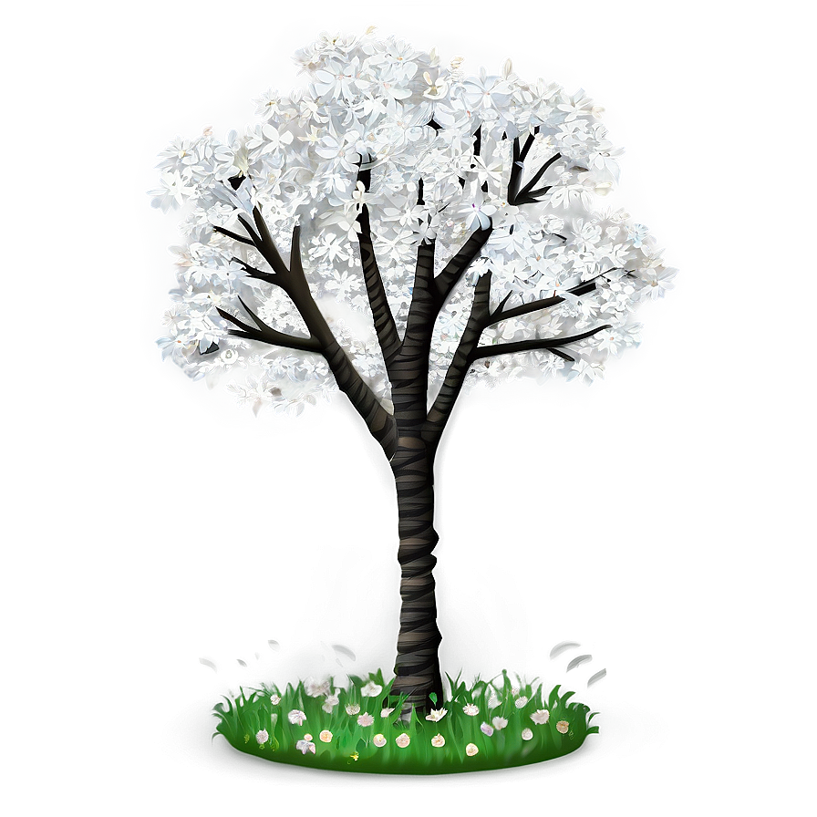 White Blossom Tree Scene Png Cfv98