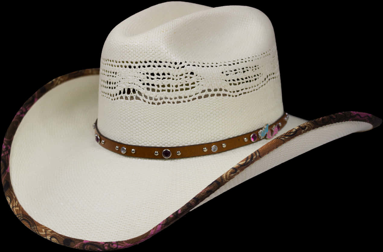 White Cowboy Hatwith Decorative Band