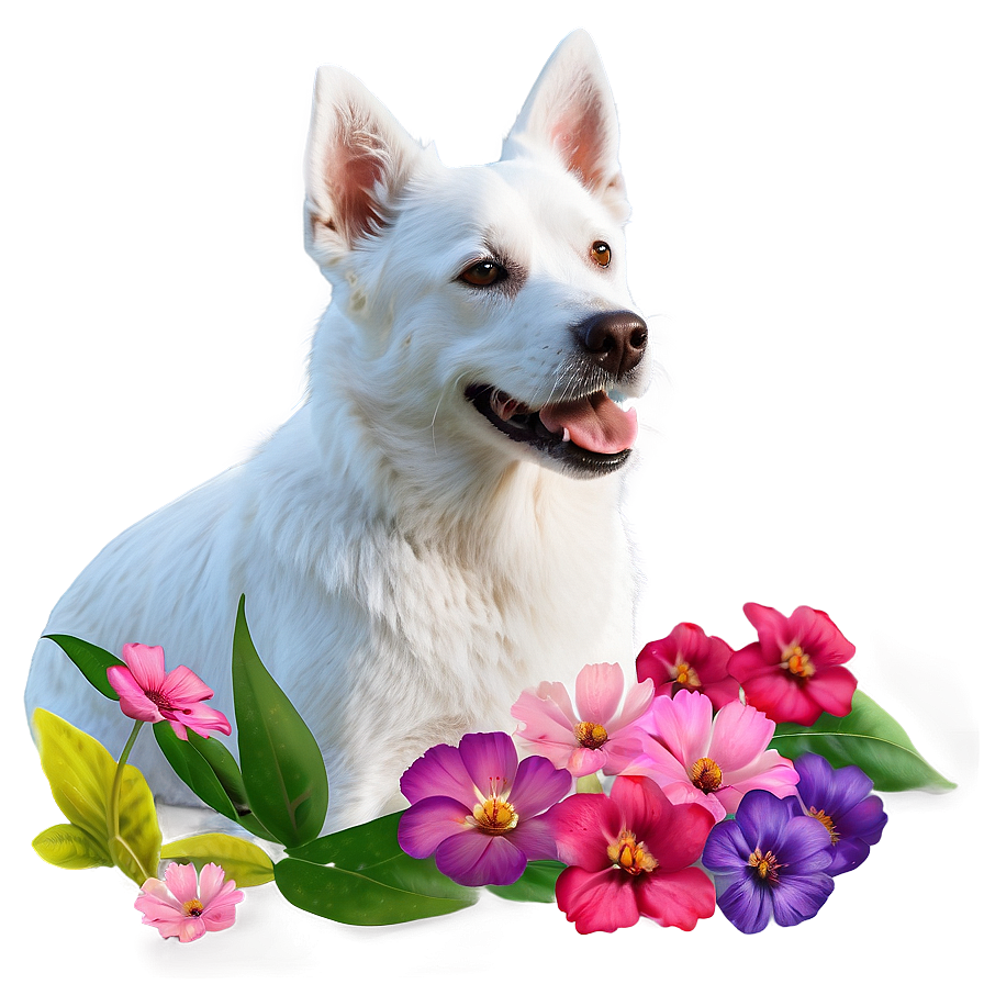 White Dog With Flowers Png Rgj35