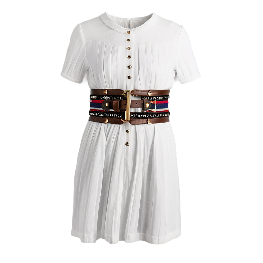 White Dress With Belt Detail Png 15