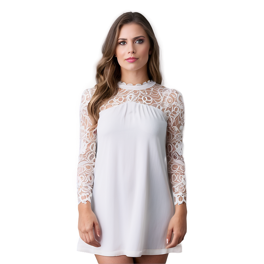 White Dress With Lace Sleeves Png 06212024