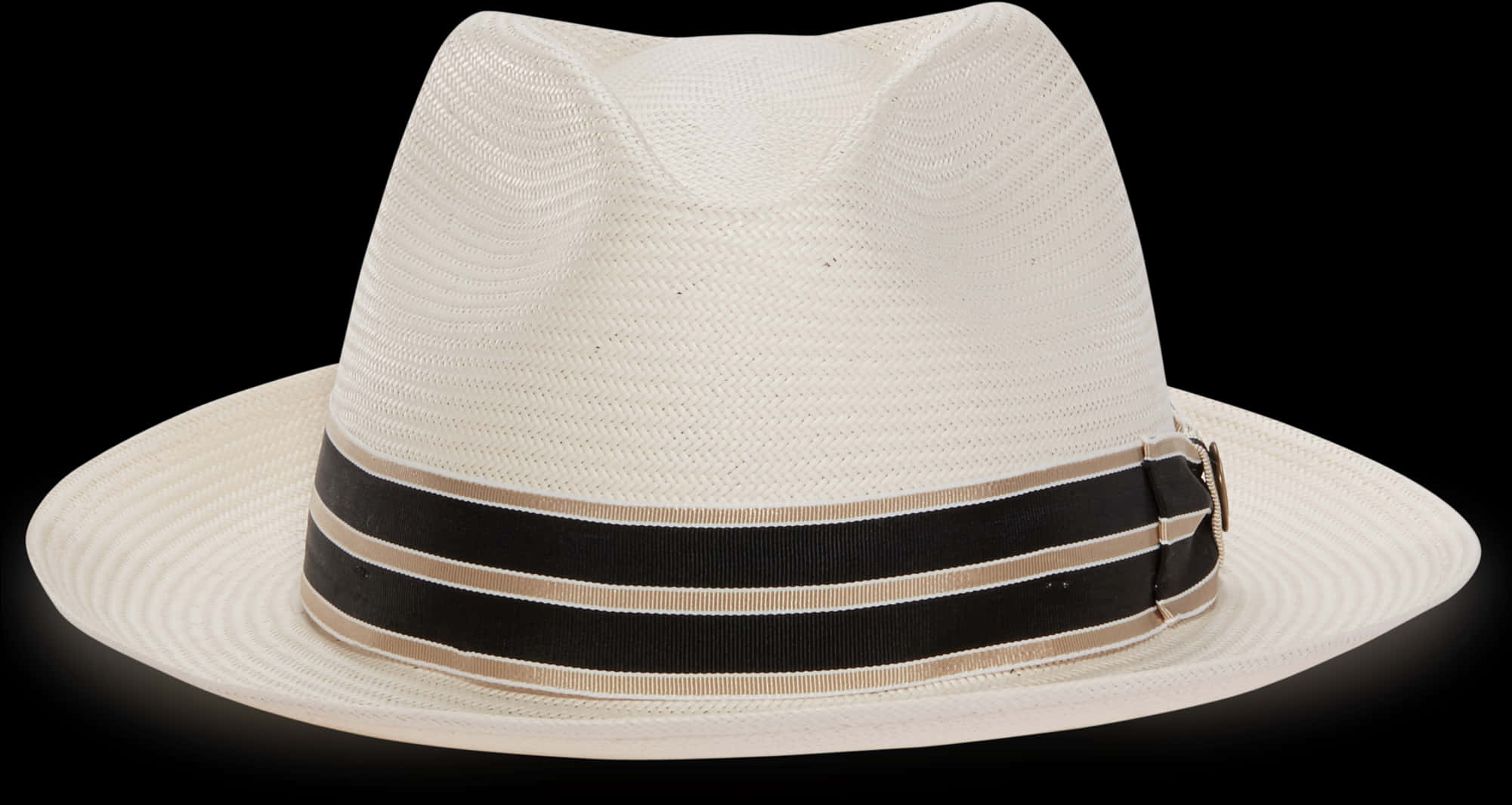 White Fedora Hatwith Black Band PNG with transparent background
