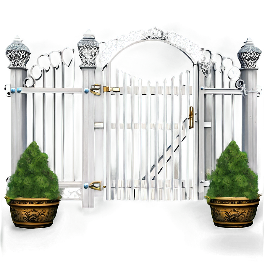 White Fence Gate Design Png Gbk16