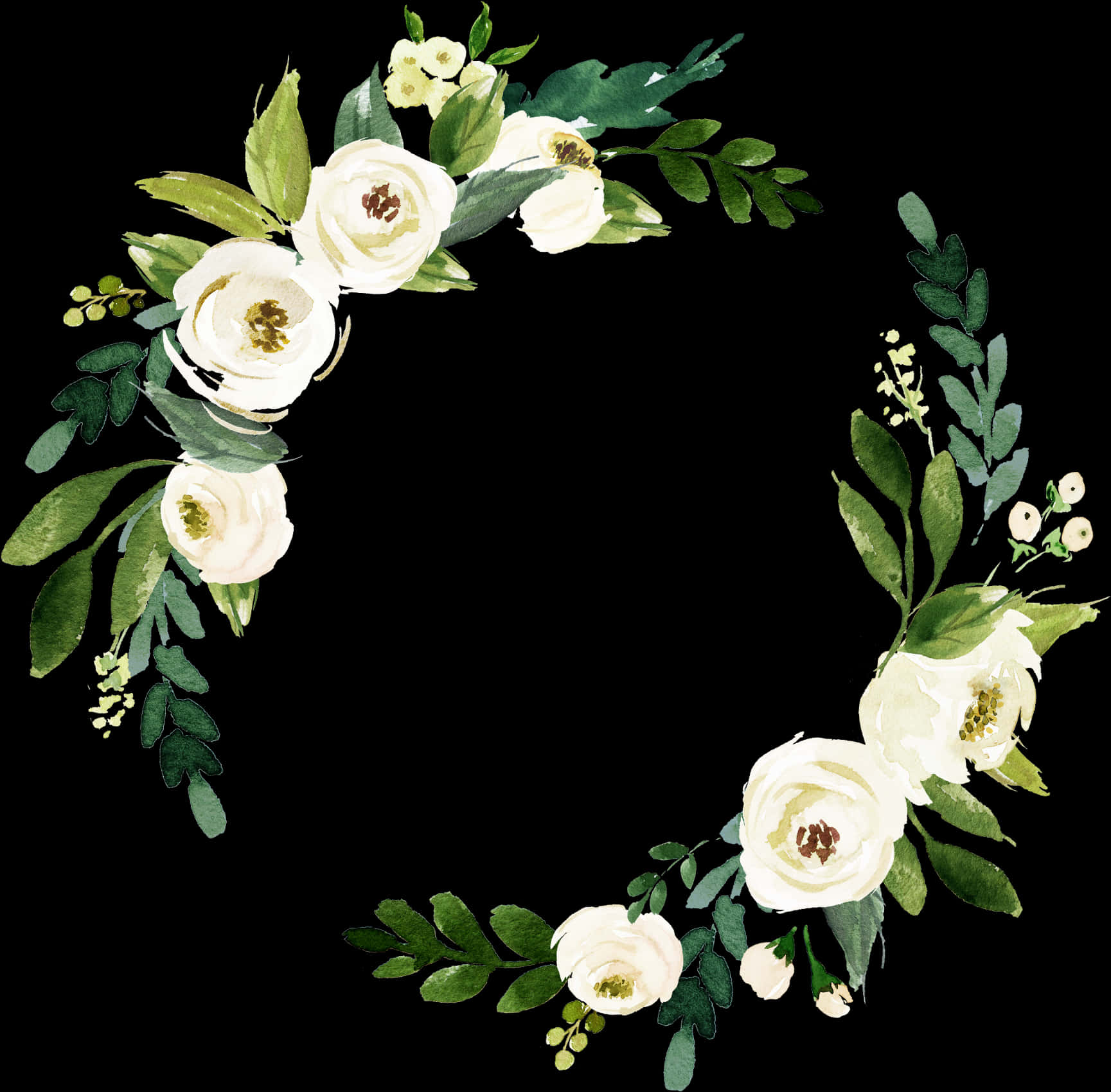White_ Floral_ Wreath_ Artwork PNG with transparent background