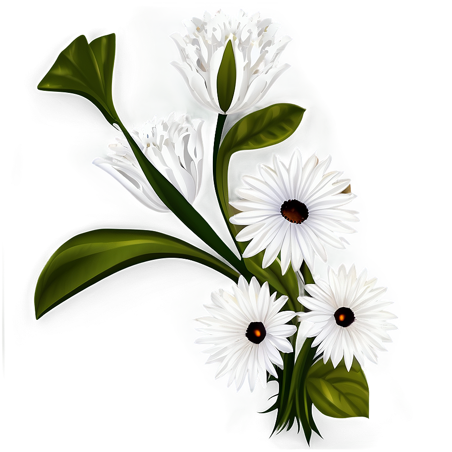 White Flowers Corner Design Png 92