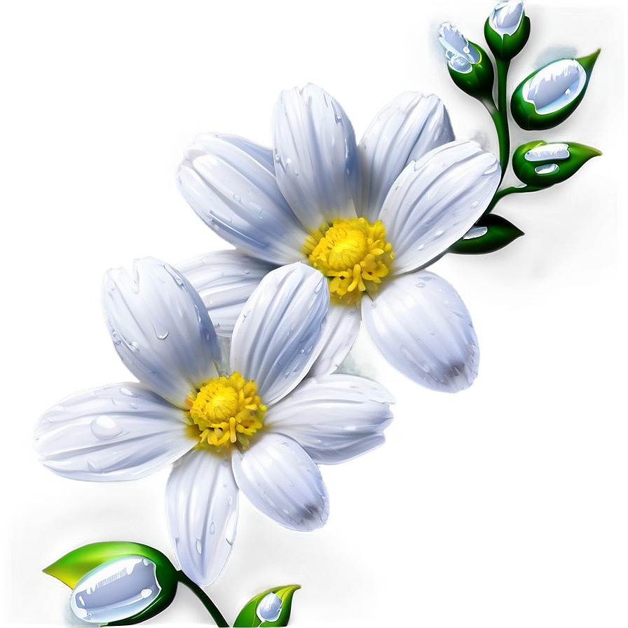 White Flowers With Dew Drops Png Blx27