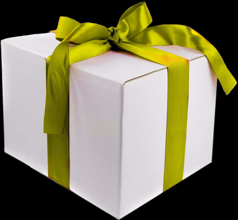 White Gift Box Green Ribbon