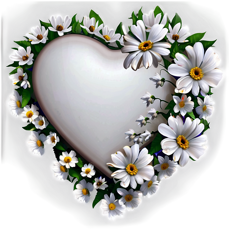 White Heart With Flowers Png Hos