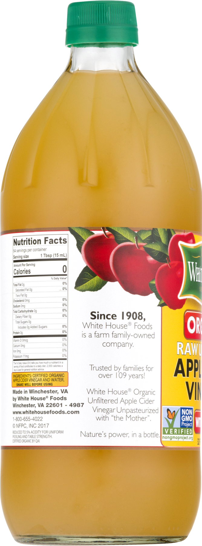 White House Organic Apple Cider Vinegar Bottle PNG image with a transparent background, free high-resolution download