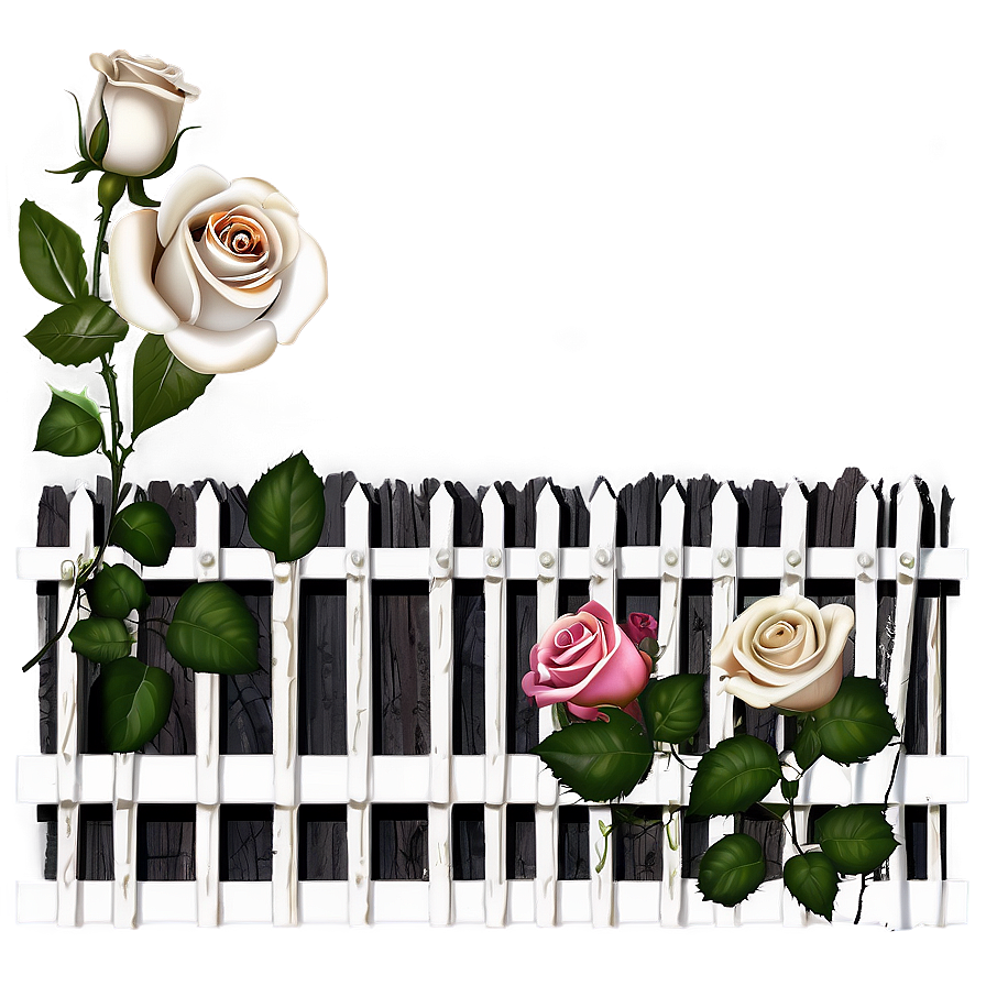 White Picket Fence With Roses Png Eoo41