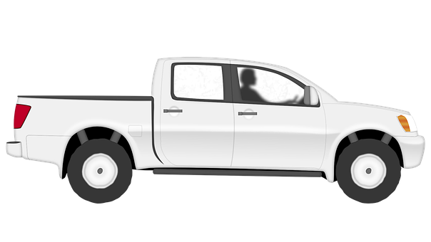White Pickup Truck Side View PNG with transparent background