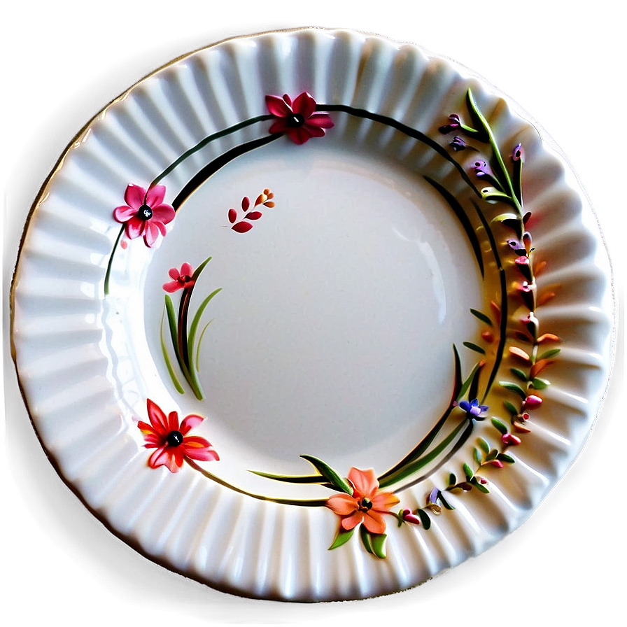 White Plate With Floral Design Png Sjx13