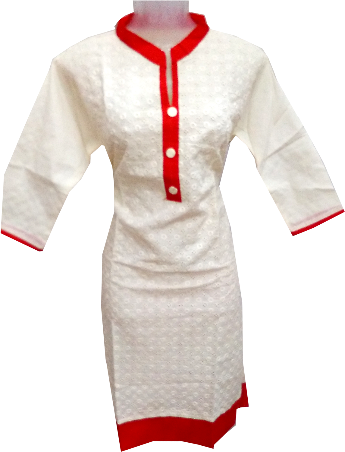 White Red Trimmed Kurti Design