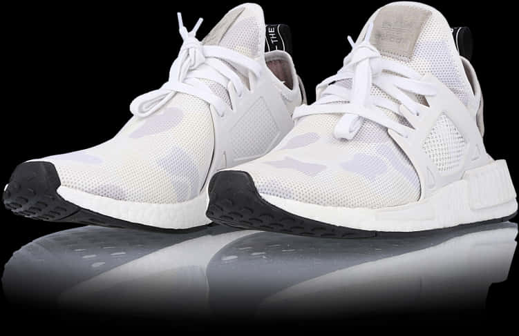White Sneakers Reflective Surface PNG with transparent background