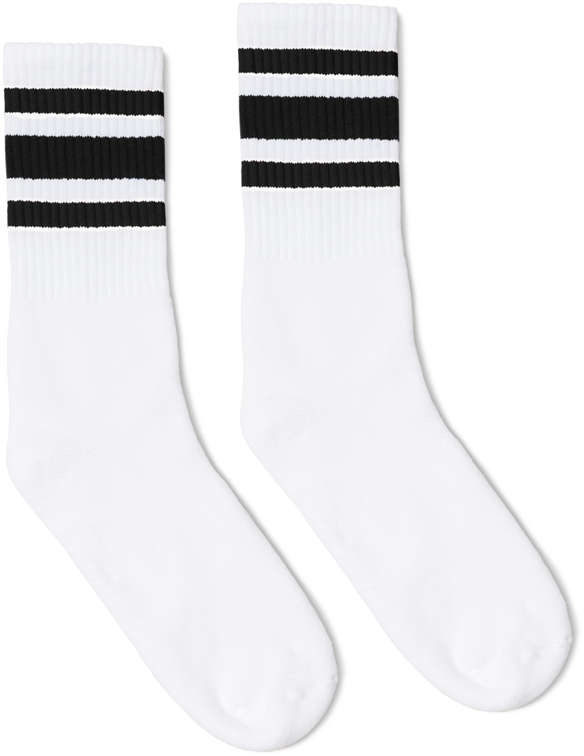 White Striped Crew Socks