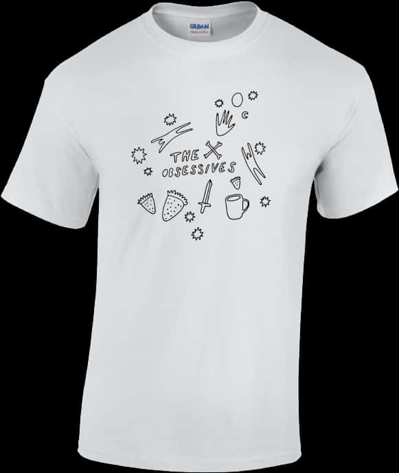 White T Shirtwith Doodle Design PNG with transparent background