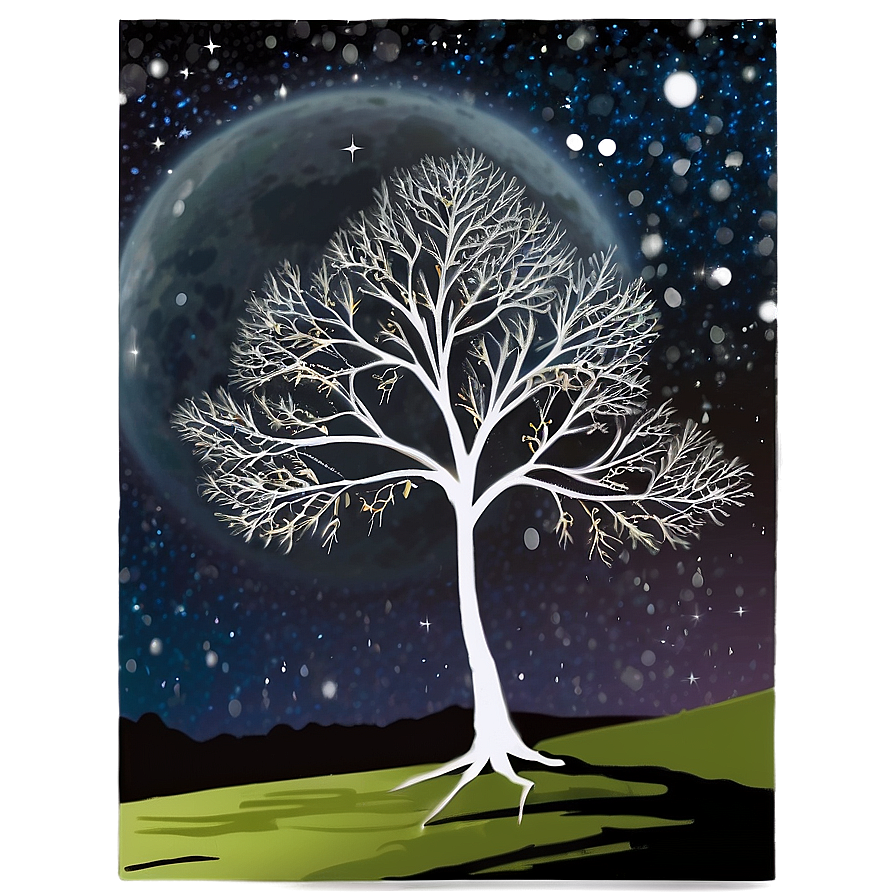 White Tree Under Moonlight Png 97