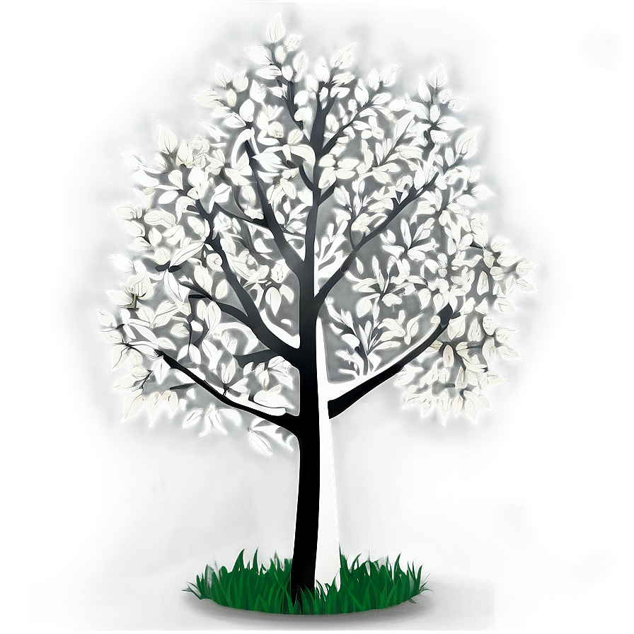 White Tree With Leaves Design Png Rfn70