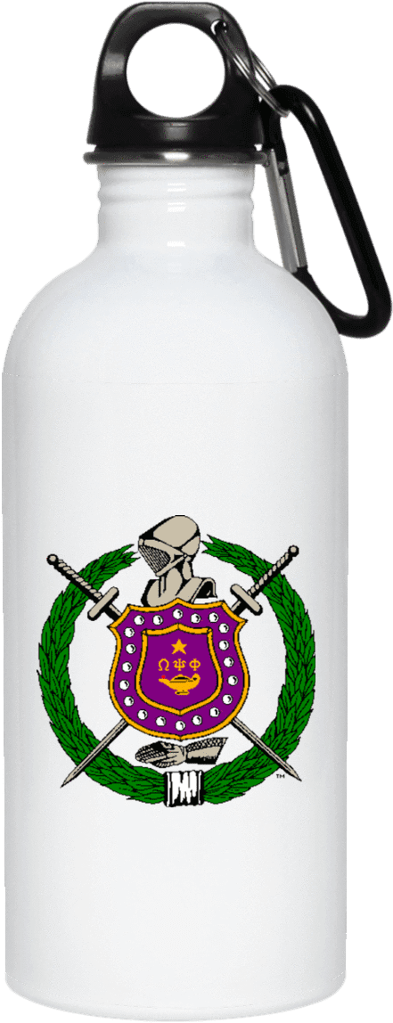 White Water Bottle With Crest Design PNG with transparent background