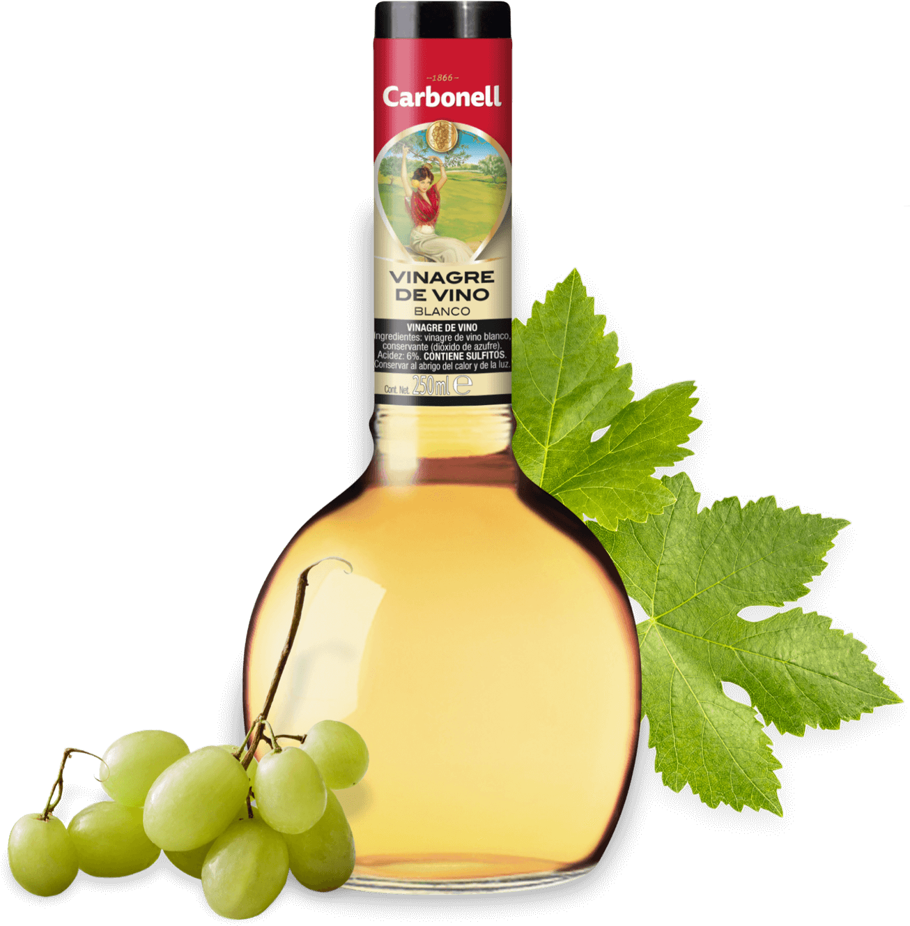 White Wine Vinegar Bottle With Grapes PNG with transparent background