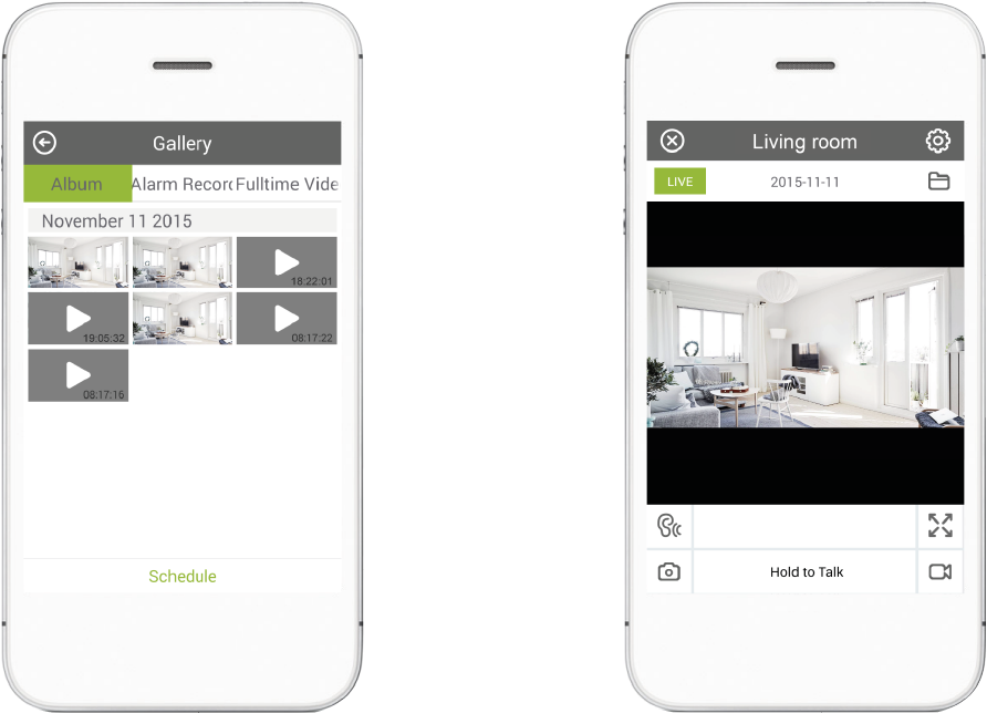 Whitei Phone Security Camera App Screens