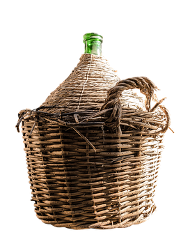 Wicker Wrapped Bottlein Basket PNG with transparent background