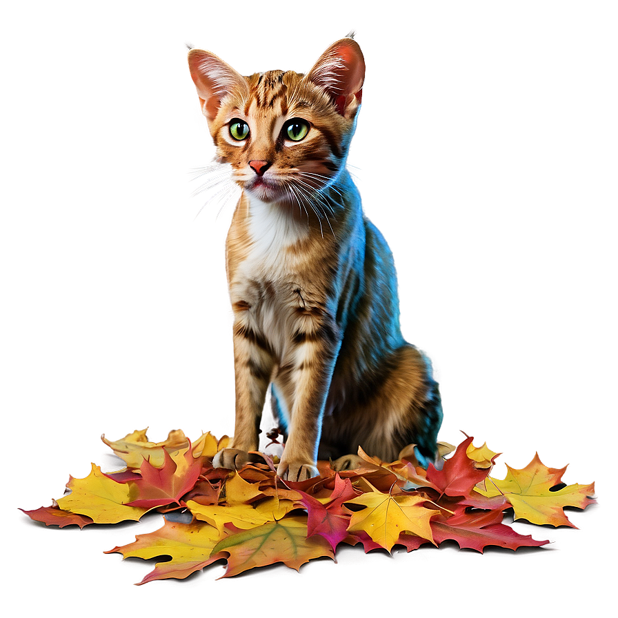 Wildcat In Autumn Leaves Png 06132024