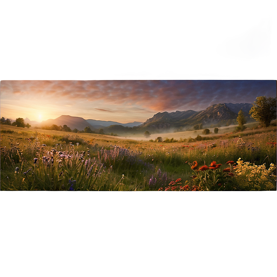 Wildflower Meadow At Sunrise Landscape Png Crh80