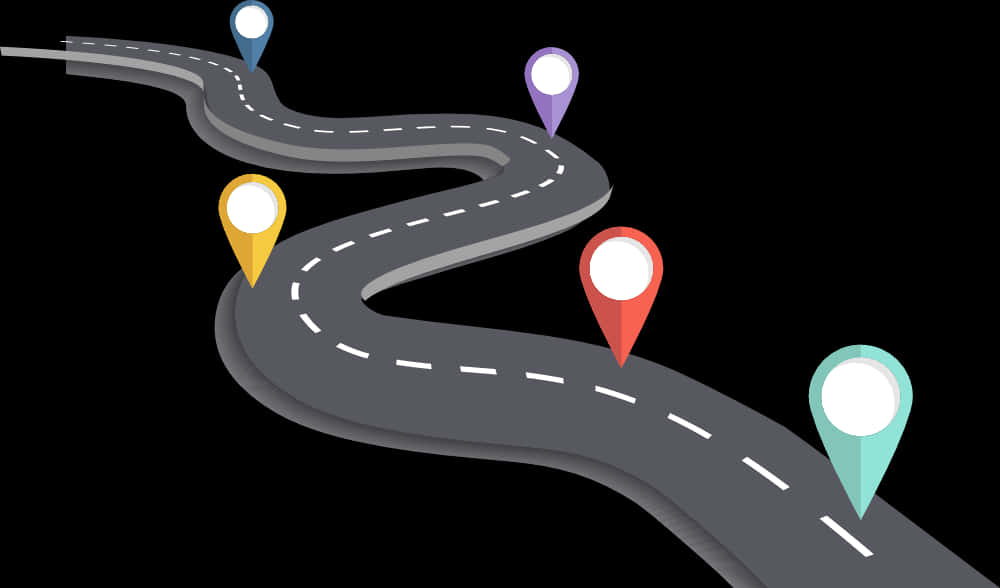 Winding Roadwith Location Pins PNG with transparent background