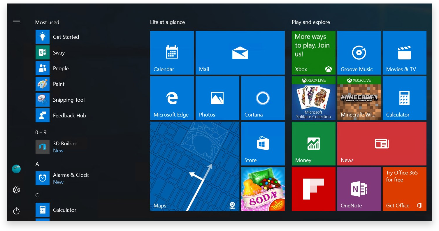 Windows10 Start Menu Screenshot