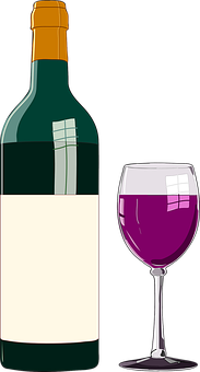 Wine Bottleand Glass Vector PNG with transparent background