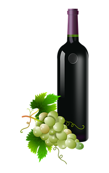 Wine Bottleand Grapes Vector PNG with transparent background