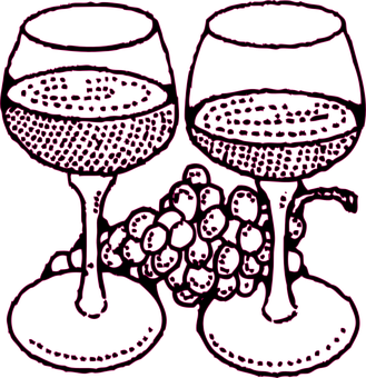 Wine Glassesand Grapes Outline PNG with transparent background