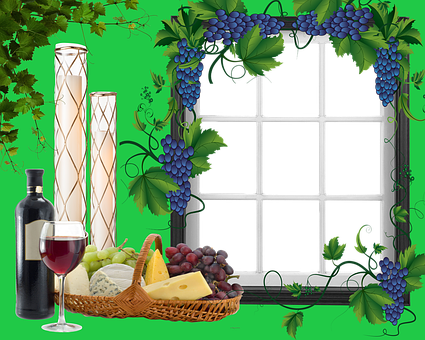 Wineand Cheese Basket Vineyard Theme PNG with transparent background