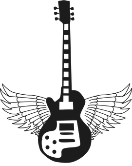 Winged Guitar Silhouette PNG with transparent background