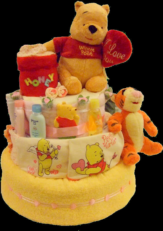 Winnie The Pooh Diaper Cake PNG with transparent background