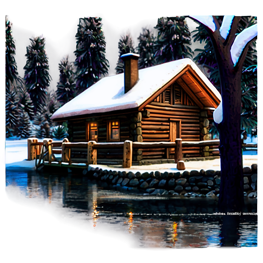 Winter Log Cabin Scene Png 06122024